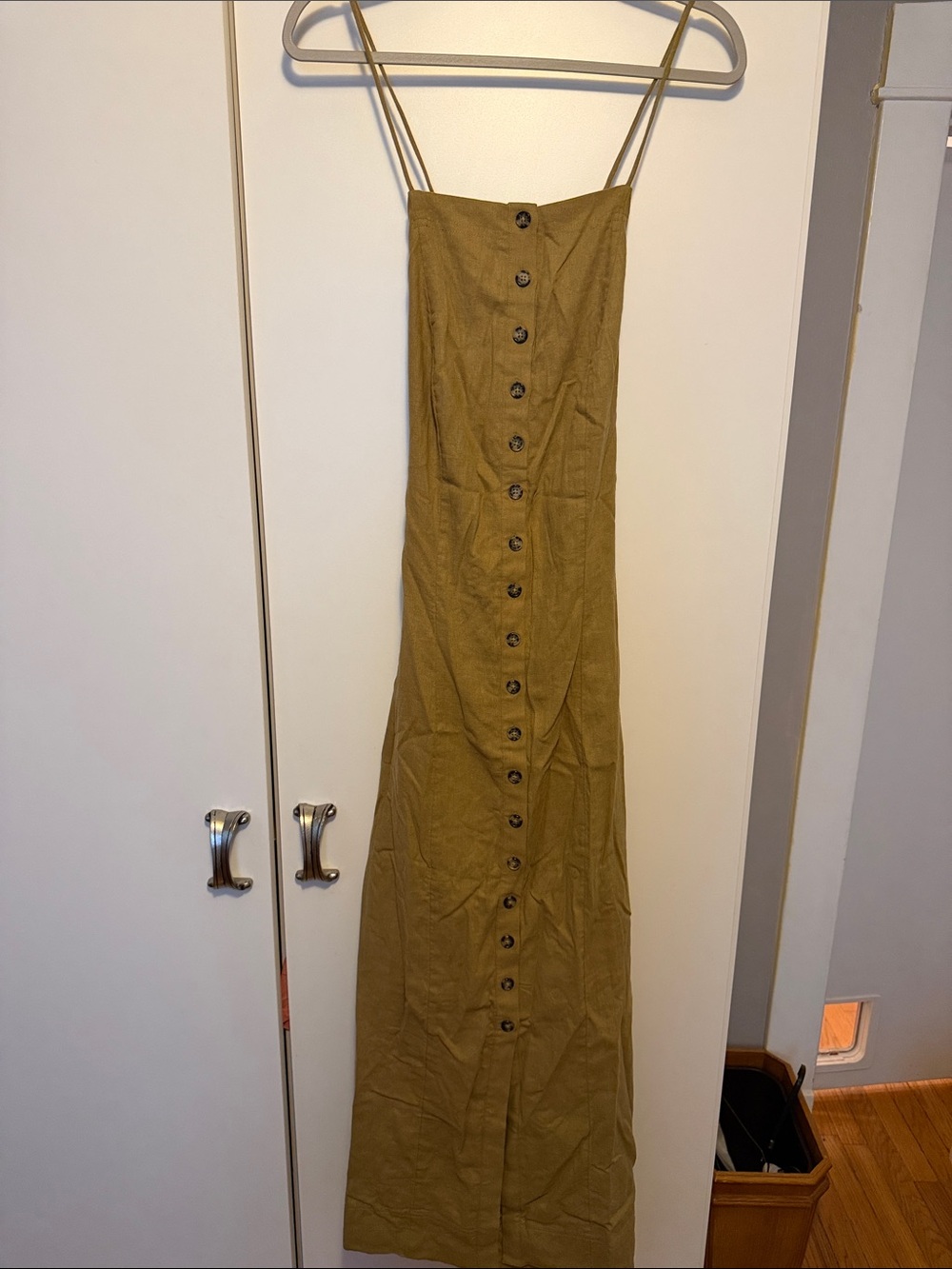 Free People Olive Button-Front Spaghetti Strap Maxi Dress